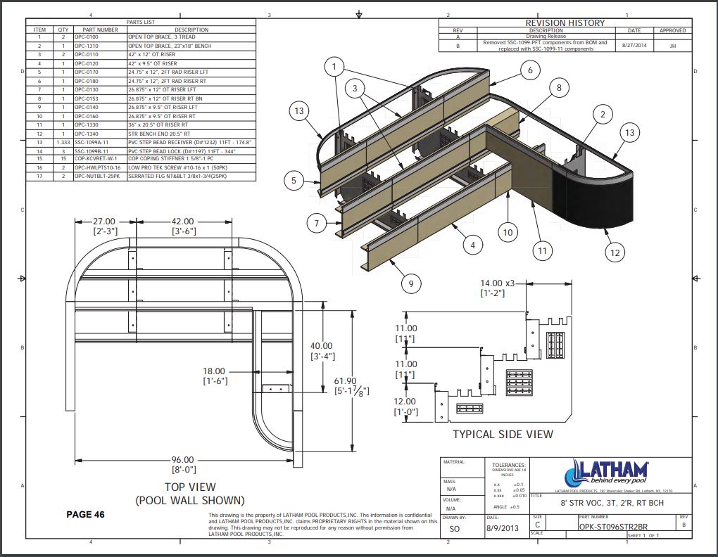 8' Straight Step Polymer 2'R 3-Tread w/ Right Bench